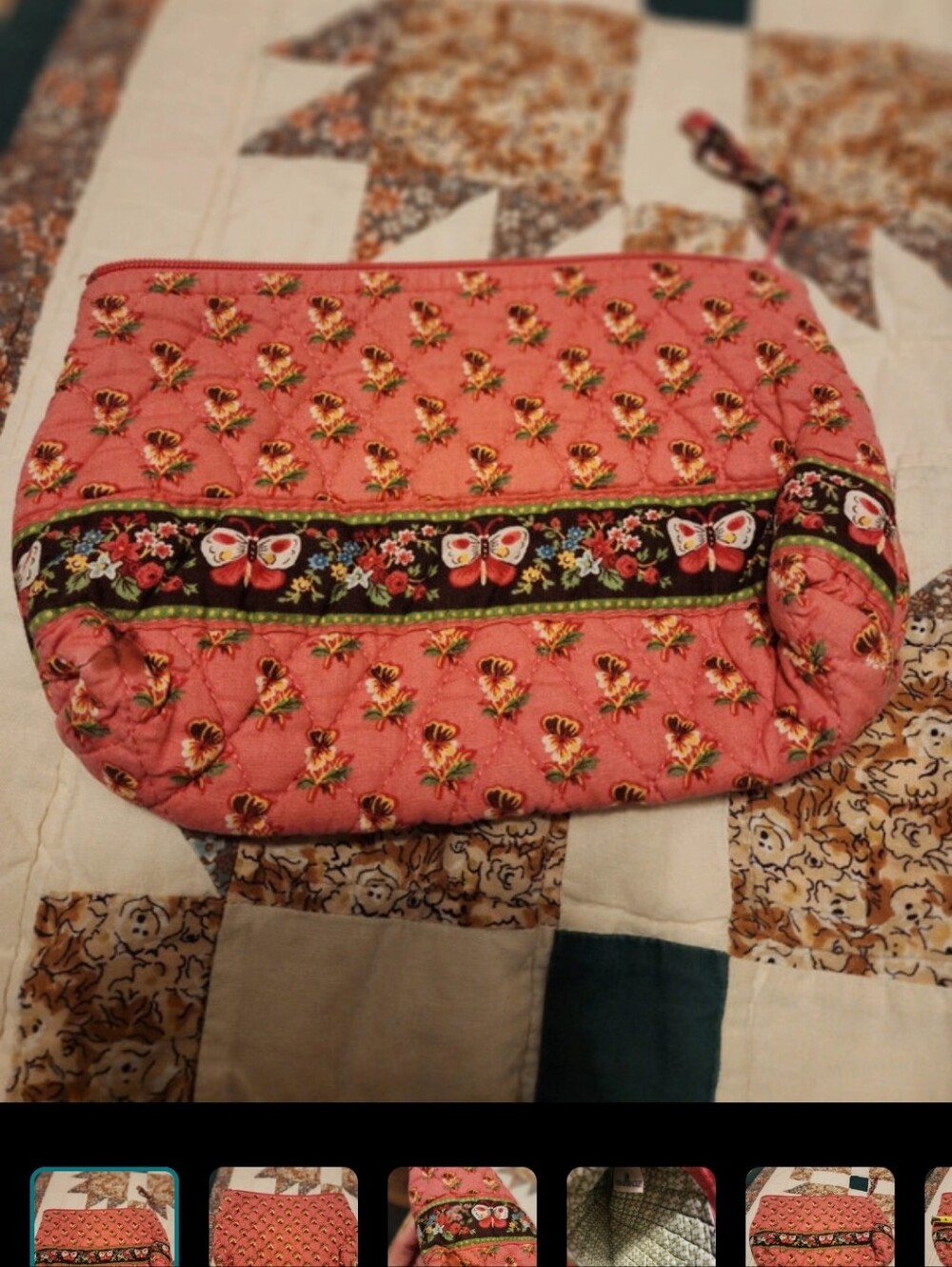 Vintage Vera Bradley pink butterfly quilted pouch